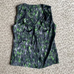 Tahari Black, Grey & Green Satin Sleeveless Blouse, size S